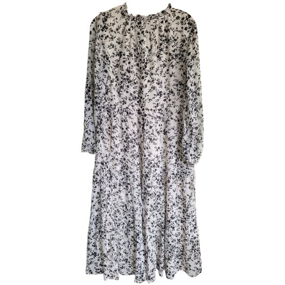 DownEast Mimi Dress XS White Black Floral Prairie Midi Boho Tiered Rayon NWT - Picture 3 of 15